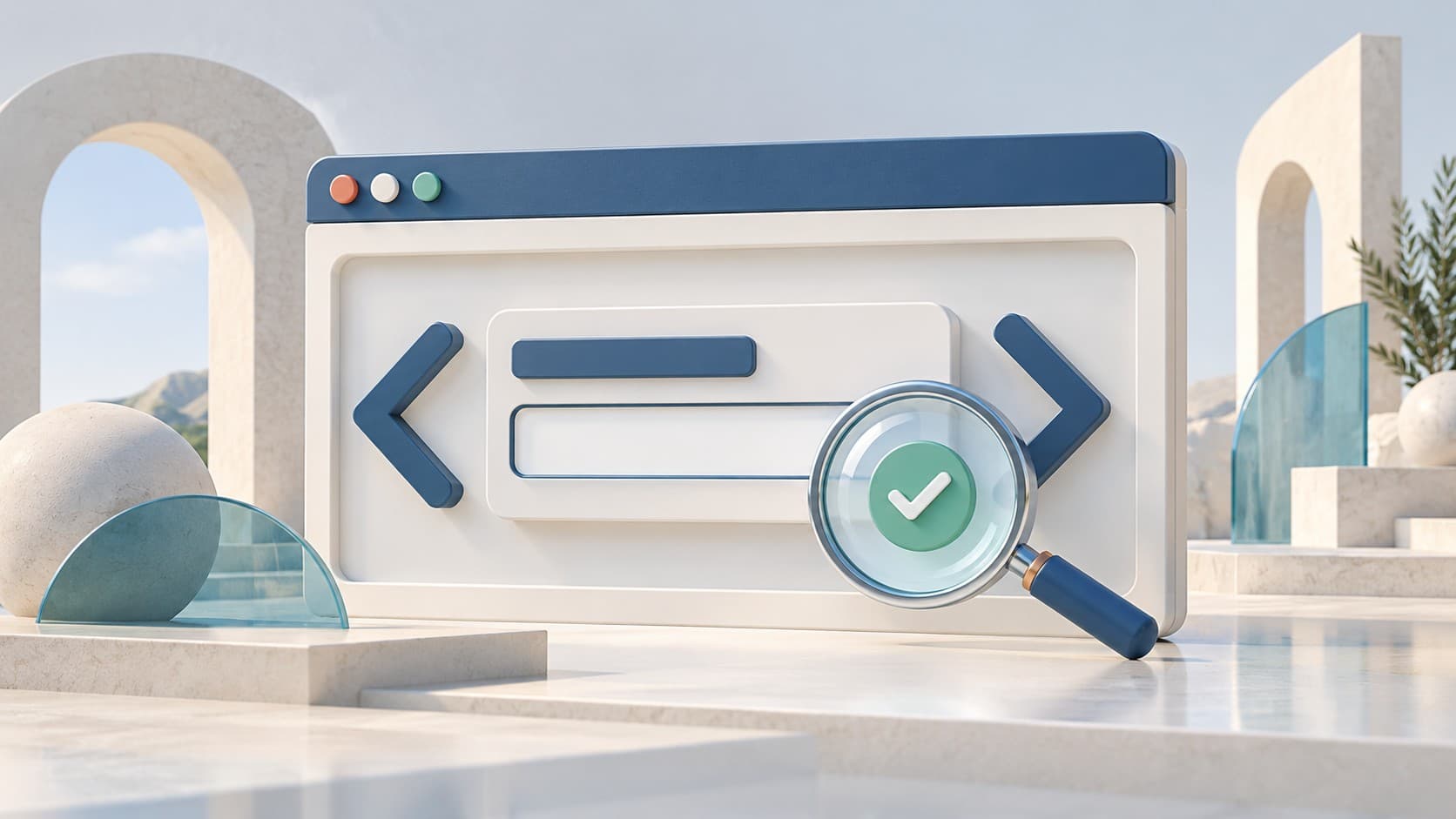 HTML form structure and a green validation check under a magnifying glass